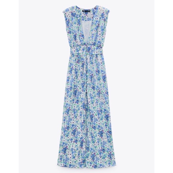 Zara NWT Floral Open Front Maxi Padded Shoulder Sleeveless Dress Medium - Picture 4 of 15